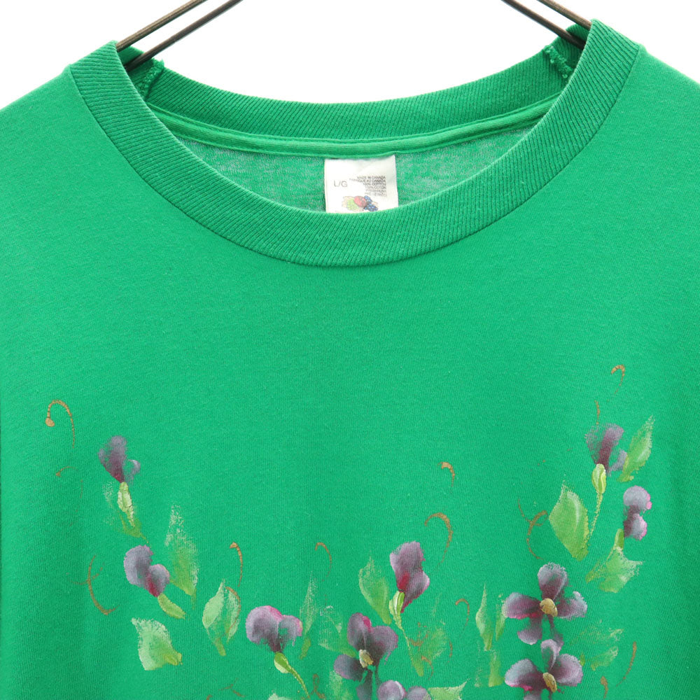 FRUIT OF THE LOOM フルーツオブザルーム 90s カナダ製 オールド 花柄 プリント 半袖 Tシャツ L グリーン メンズ