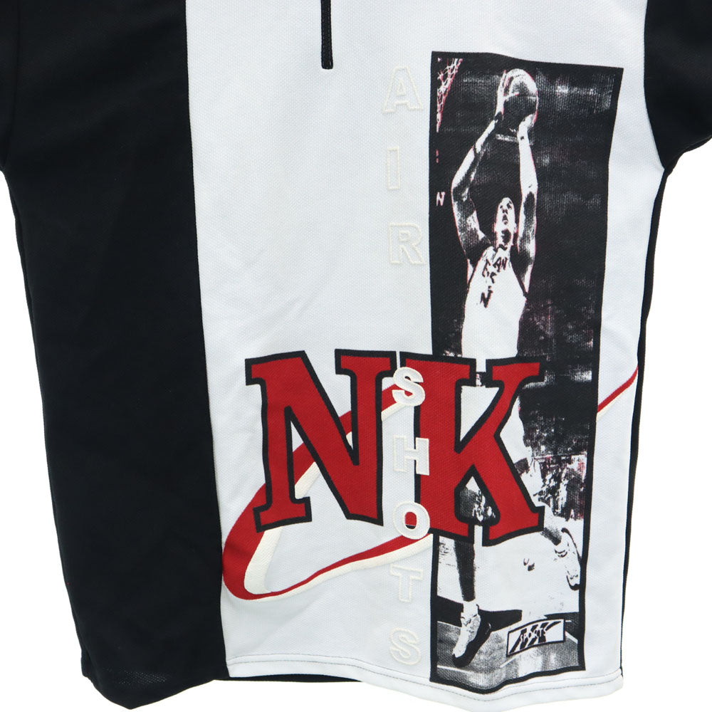 OLD オールド 90s USA製 AIR SHOTS 半袖 ハーフジップ ポロシャツ M ブラック×ホワイト バスケットボール メンズ