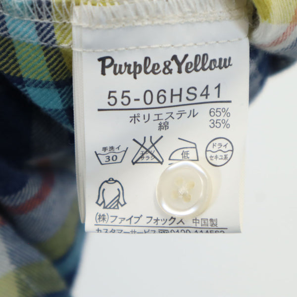 パープルアンドイエロー チェック柄 半袖 シャツ S ブルー系 Purple&Yellow メンズ