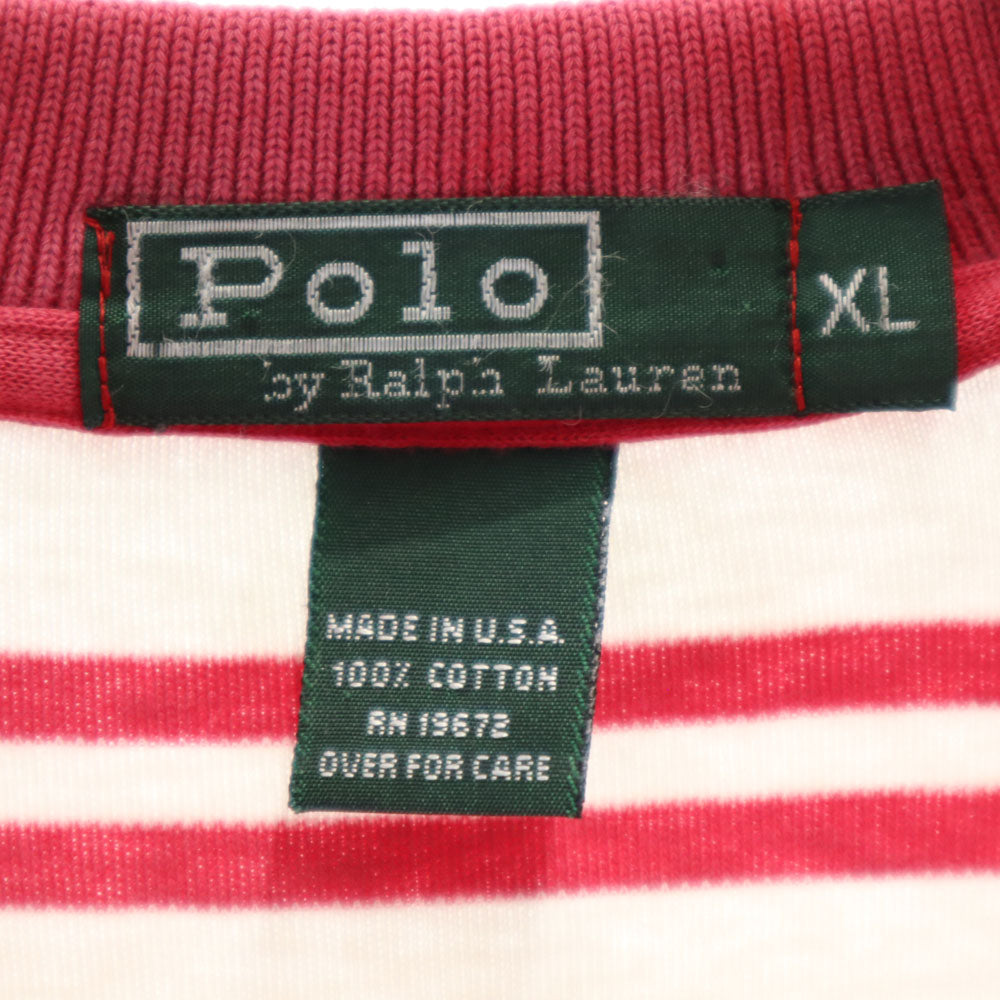 ポロバイラルフローレン 80s USA製 緑タグ ボーイズ ヴィンテージ ボーダー柄 半袖 ポロシャツ XL ホワイト Polo by Ralph Lauren メンズ