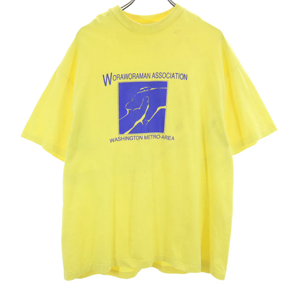 Hanes ヘインズ 90s USA製 オールド プリント 半袖 Tシャツ XL イエロー系 メンズ