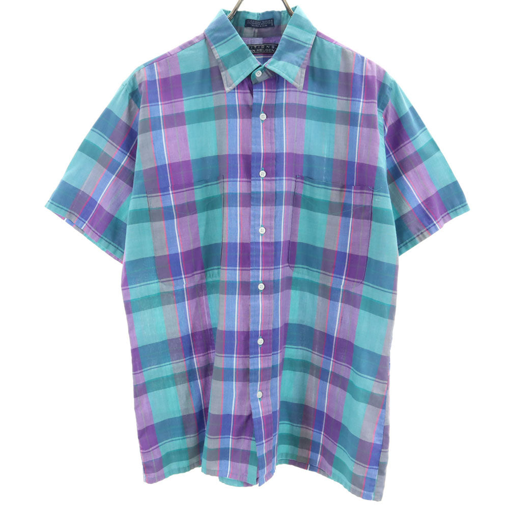 エディションバイヴァンヒューゼン 80s ヴィンテージ 半袖 チェックシャツ M パープル 他 EDITION by VAN HEUSEN メンズ