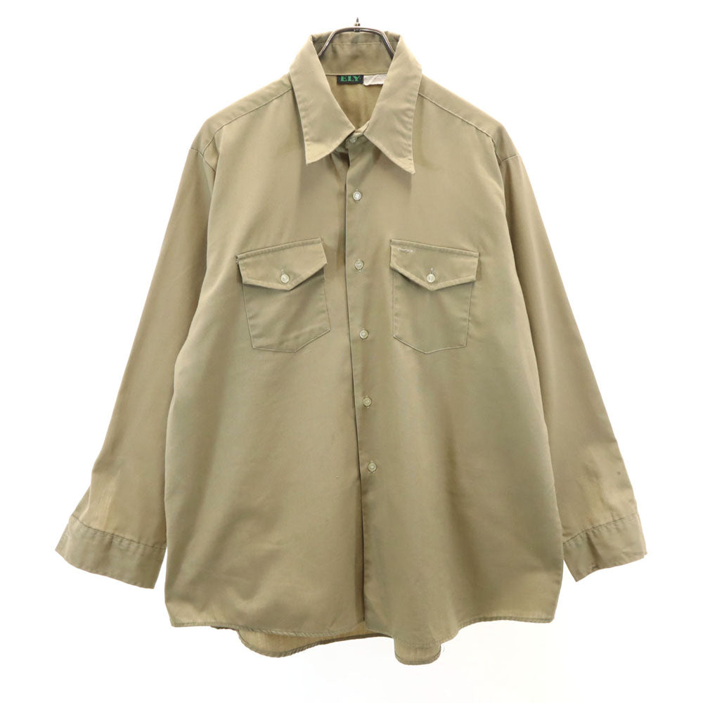 ELY エリー 80s 70s ヴィンテージ 長袖 シャツ 18XM ベージュ メンズ