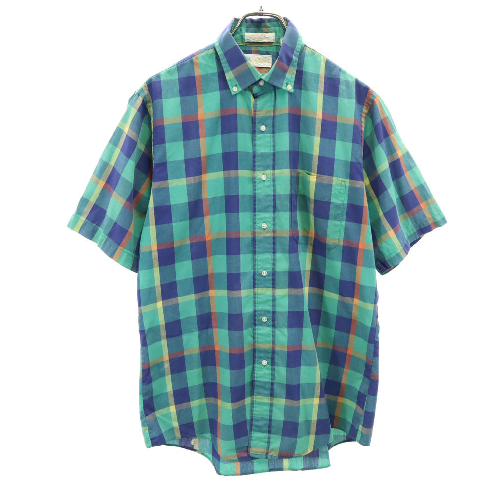 Saddlebred 80s ヴィンテージ チェック柄 半袖 ボタンダウンシャツ M グリーン系 メンズ