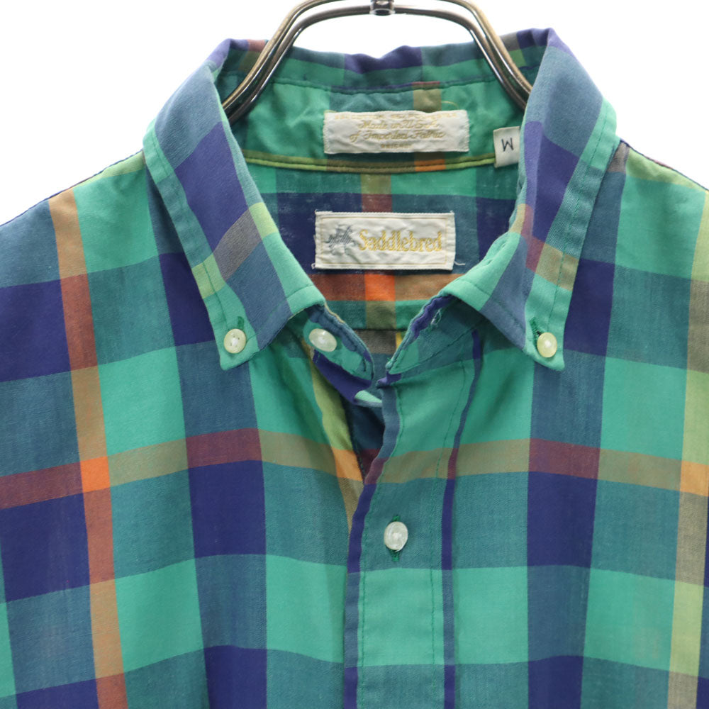 Saddlebred 80s ヴィンテージ チェック柄 半袖 ボタンダウンシャツ M グリーン系 メンズ
