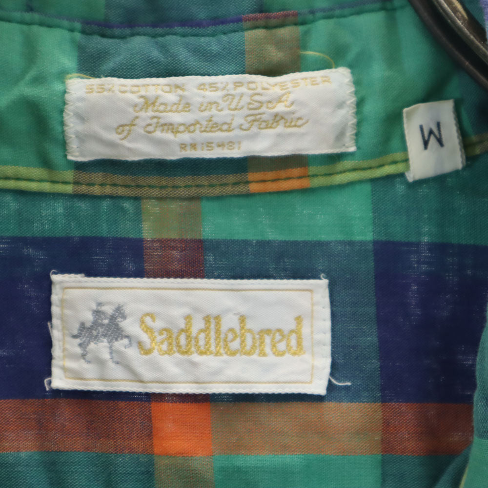 Saddlebred 80s ヴィンテージ チェック柄 半袖 ボタンダウンシャツ M グリーン系 メンズ