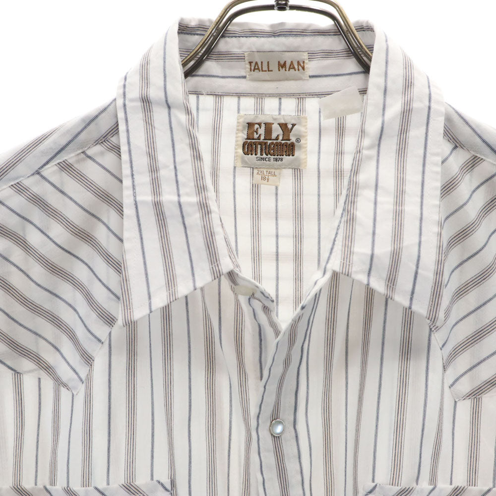 ELY CATTLEMAN エリーキャトルマン 70s 80s ヴィンテージ ストライプ柄 半袖 ウエスタンシャツ 2XL 白系 ビックサイズ メンズ