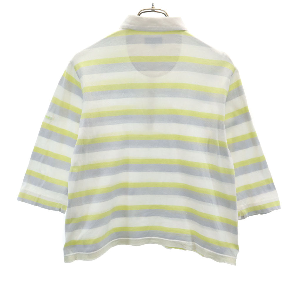 BURBERRY バーバリー 三陽商会 日本製 ボーダー柄 ゴルフ 7分袖 ポロシャツ L ホワイト GOLF レディース