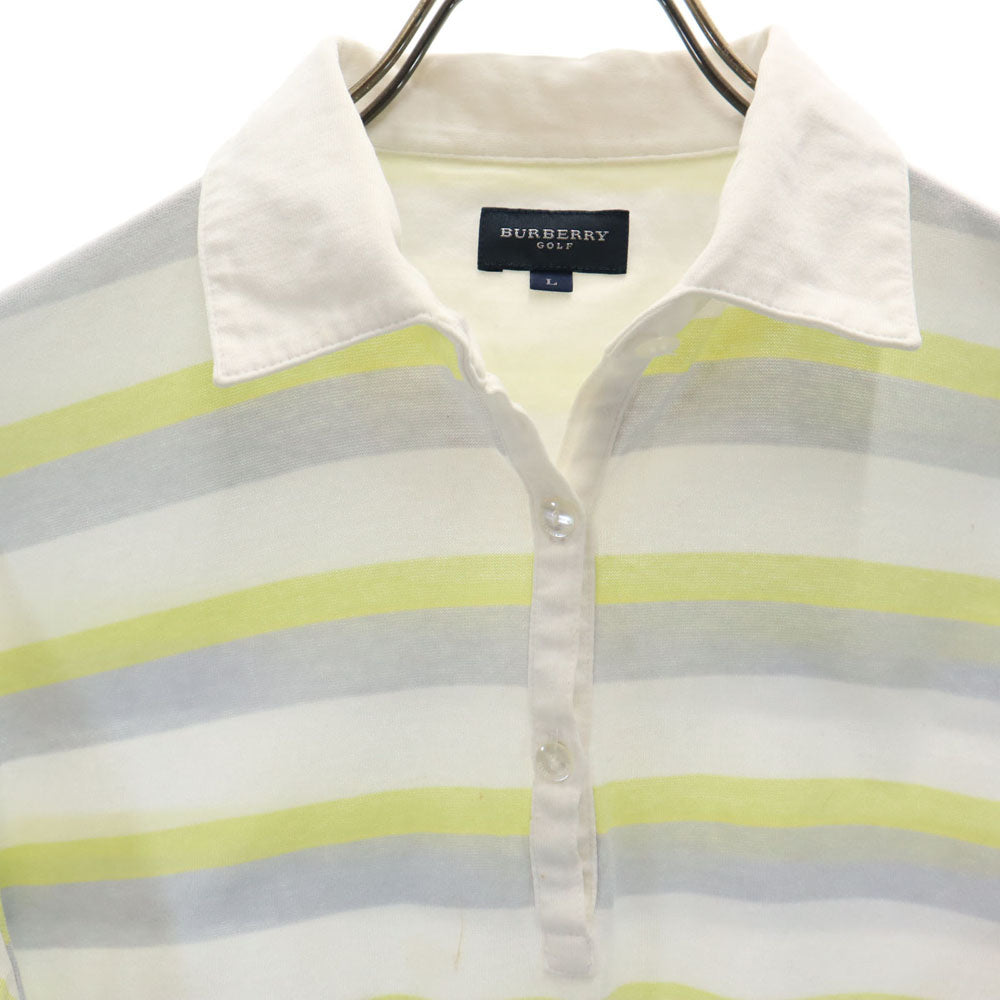 BURBERRY バーバリー 三陽商会 日本製 ボーダー柄 ゴルフ 7分袖 ポロシャツ L ホワイト GOLF レディース