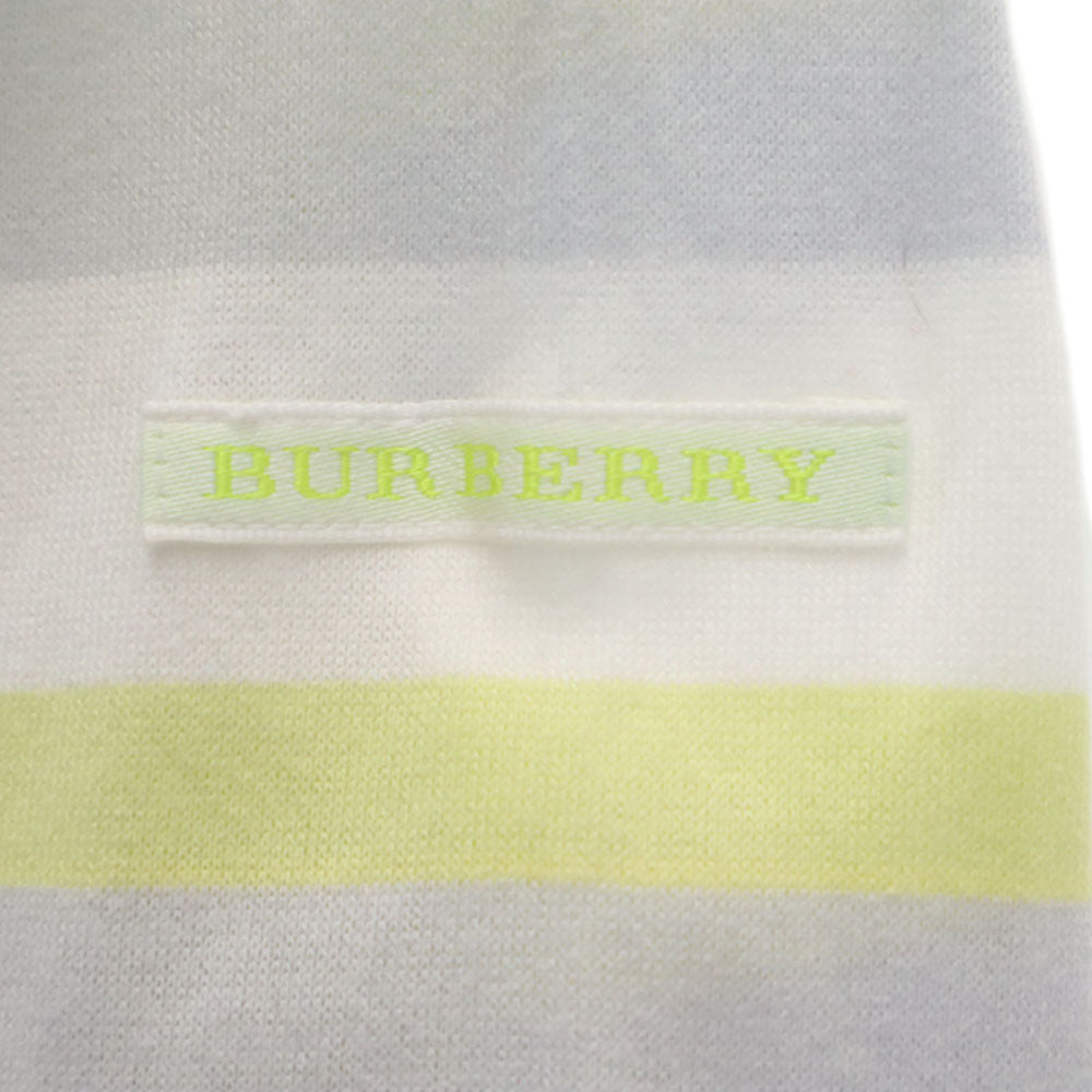BURBERRY バーバリー 三陽商会 日本製 ボーダー柄 ゴルフ 7分袖 ポロシャツ L ホワイト GOLF レディース