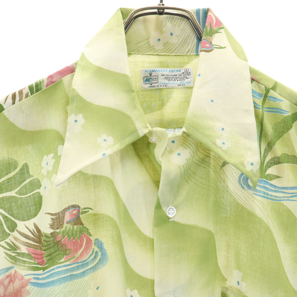 K MART ケーマート 70s USA製 ヴィンテージ 半袖 アロハシャツ L グリーン系 メンズ