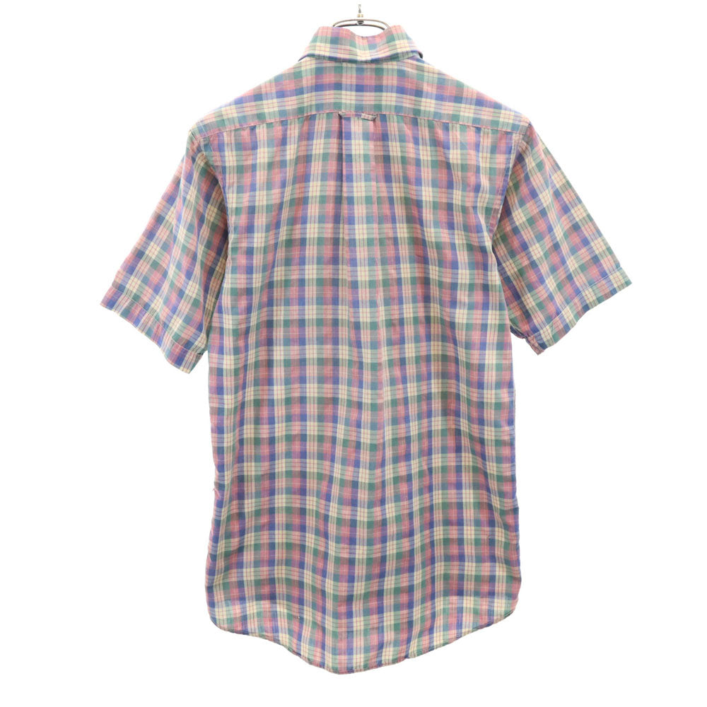 IZOD LACOSTE アイゾッドラコステ 70s 80s 糸巻きタグ ヴィンテージ チェック柄 半袖 ボタンダウンシャツ S ベージュ 他 メンズ