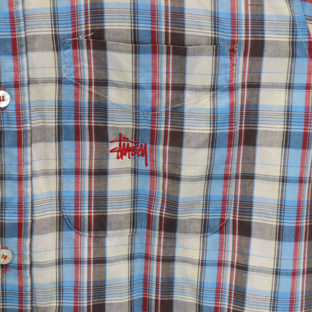 ステューシー 90s USA製 オールド 紺タグ チェック柄 半袖 ボタンダウンシャツ XL STUSSY メンズ