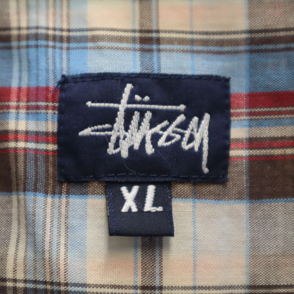 ステューシー 90s USA製 オールド 紺タグ チェック柄 半袖 ボタンダウンシャツ XL STUSSY メンズ