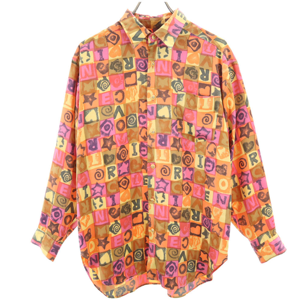 Enrico Coveri エンリココベリ 総柄 長袖 シャツ M オレンジ系 メンズ