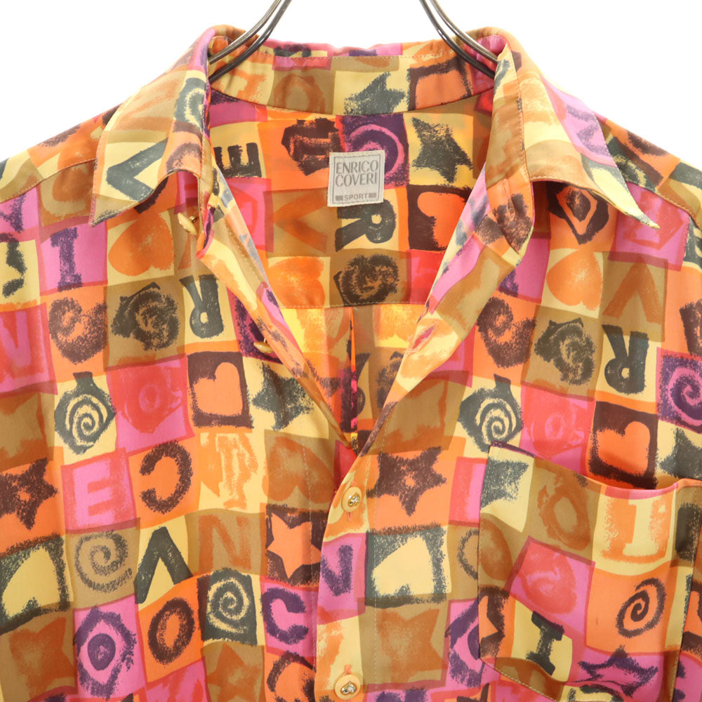 Enrico Coveri エンリココベリ 総柄 長袖 シャツ M オレンジ系 メンズ