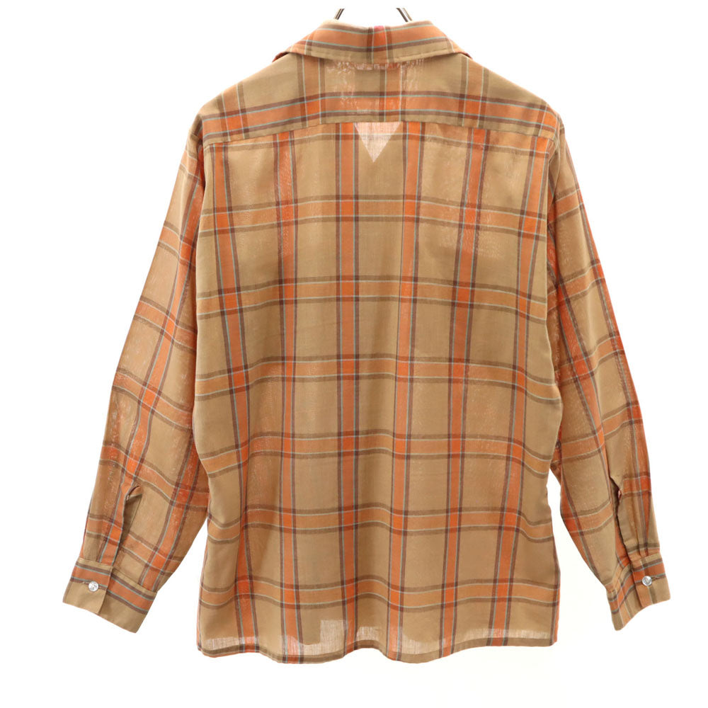 ARROW アロー 60s USA製 ヴィンテージ 開襟 チェック柄 長袖 オープンカラー シャツ M ブラウン系 メンズ