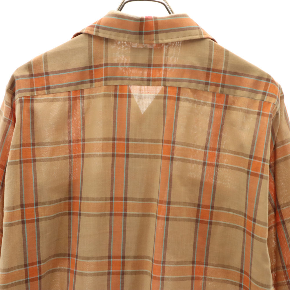 ARROW アロー 60s USA製 ヴィンテージ 開襟 チェック柄 長袖 オープンカラー シャツ M ブラウン系 メンズ