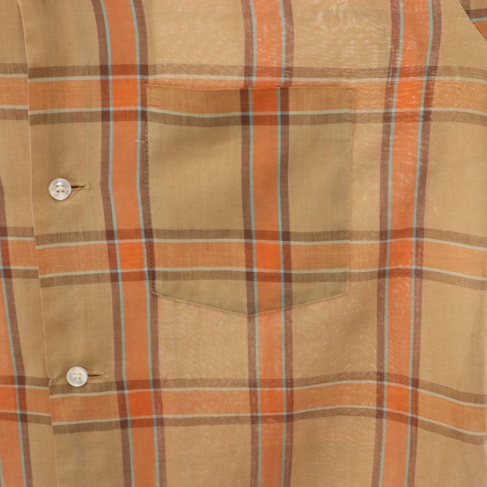 ARROW アロー 60s USA製 ヴィンテージ 開襟 チェック柄 長袖 オープンカラー シャツ M ブラウン系 メンズ