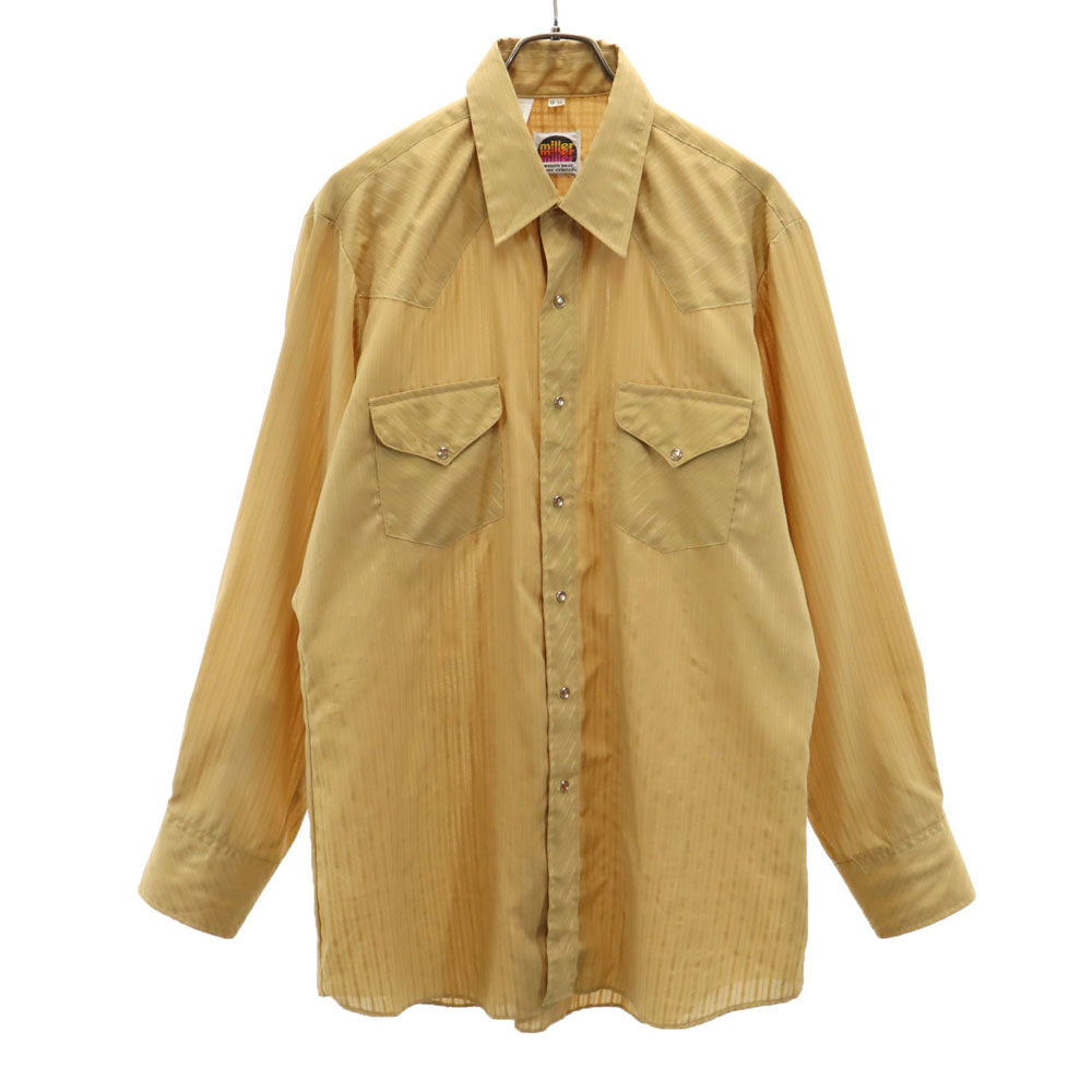 MILLER ミラー 70s USA製 ヴィンテージ ストライプ地 長袖 ウエスタンシャツ 17-35 イエロー系 メンズ