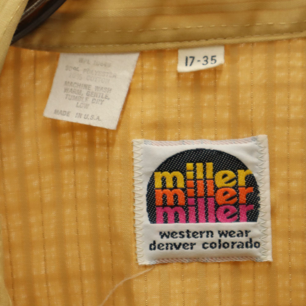 MILLER ミラー 70s USA製 ヴィンテージ ストライプ地 長袖 ウエスタンシャツ 17-35 イエロー系 メンズ