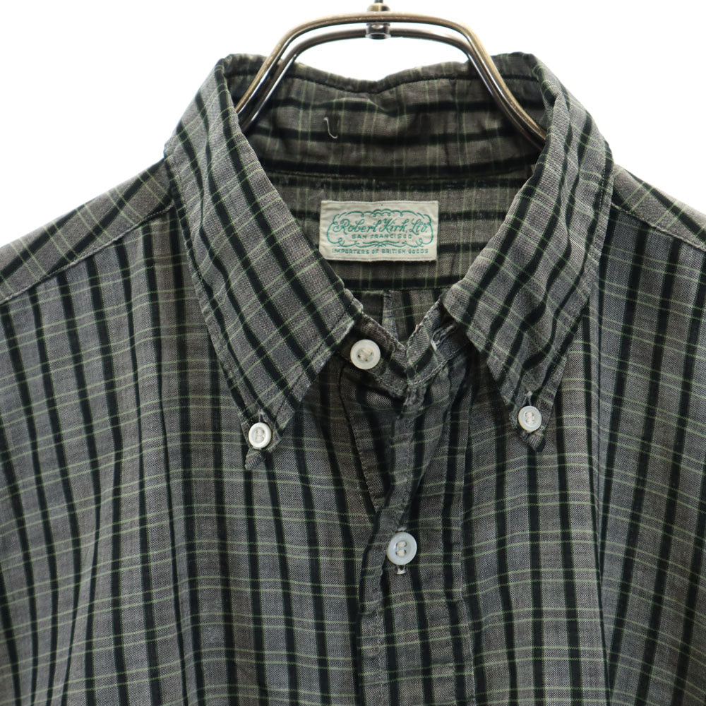 Robert Kirk Ltd 60s ヴィンテージ チェック柄 半袖 ボタンダウン ポロシャツ M グレー メンズ