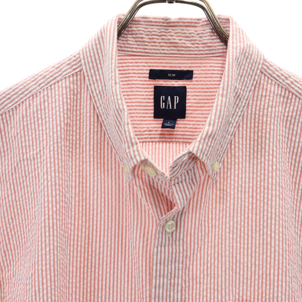 ギャップ ストライプ 半袖 シアサッカー ボタンダウンシャツ L ピンク系 GAP メンズ