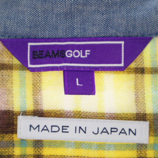 ビームスゴルフ 日本製 チェック柄 ゴルフ 半袖 シャツ L イエロー BEAMS GOLF ハーフボタン レディース