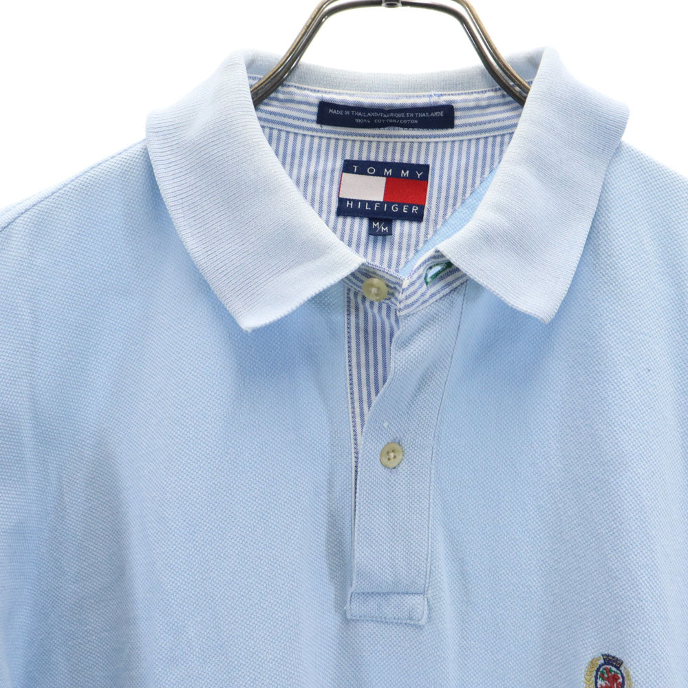 TOMMY HILFIGER トミーヒルフィガー 90s オールド フラッグタグ 半袖 ポロシャツ M 水色 鹿の子地 メンズ