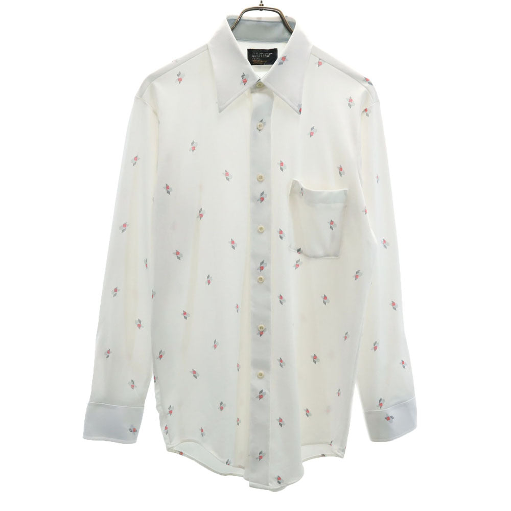 JCPenney ジェイシーペニー 70s ヴィンテージ 総柄 長袖 シャツ ホワイト メンズ