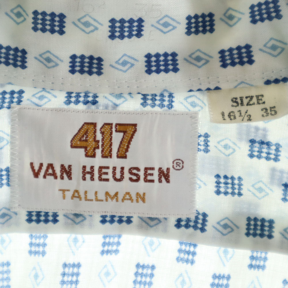 VAN HEUSEN ヴァンヒューゼン 70s ヴィンテージ 総柄 長袖 シャツ 16 1/2 35 ホワイト×ブルー系 メンズ