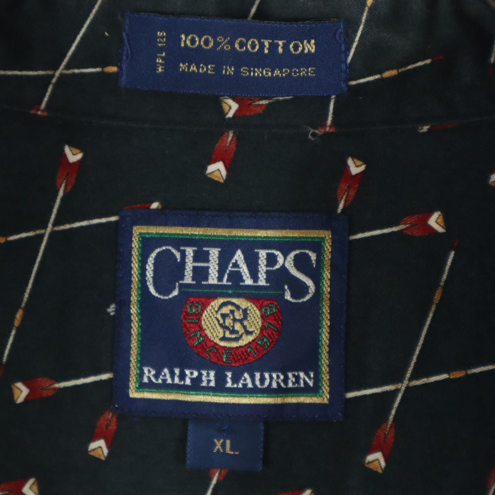 チャップスラルフローレン 80s ヴィンテージ 総柄 長袖 ボタンダウンシャツ XL 深緑系 CHAPS RALPH LAUREN メンズ