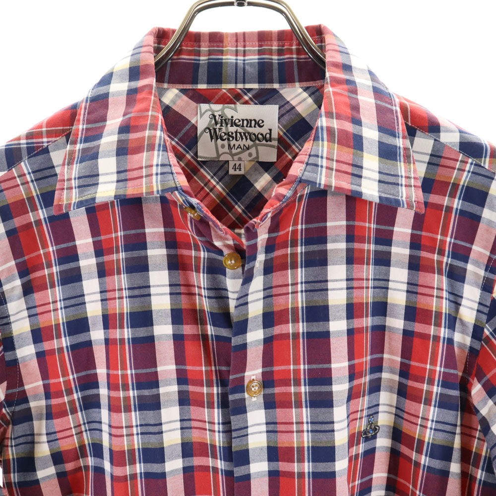 Vivienne WestwoodMAN ヴィヴィアンウエストウッドマン 日本製 長袖 チェックシャツ 44 レッド系 メンズ