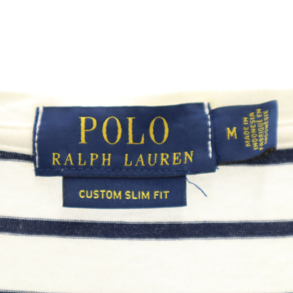 ポロラルフローレン ボーダー柄 半袖 Vネック Tシャツ M ホワイト POLO RALPH LAUREN CUSTOM SLIM FIT メンズ