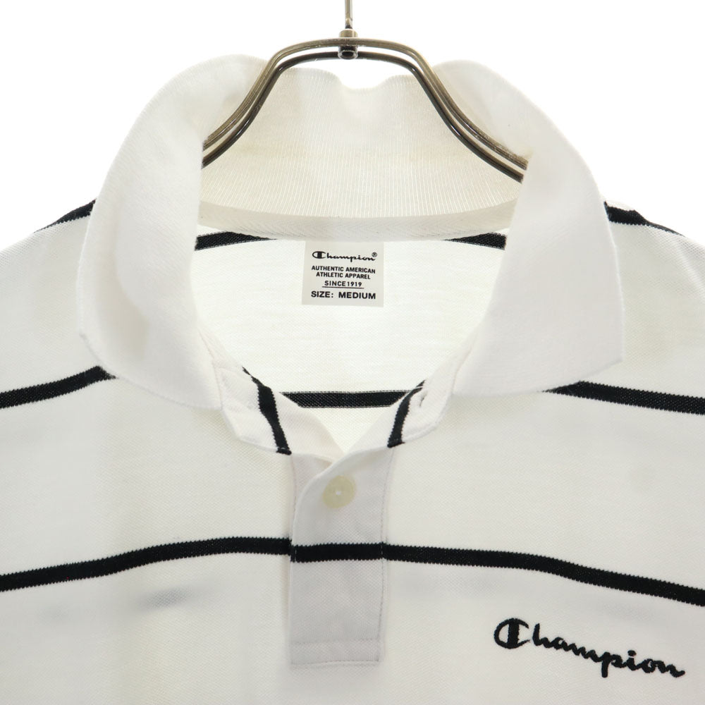 チャンピオン ボーダー柄 半袖 ポロシャツ M ホワイト Champion 鹿の子 メンズ