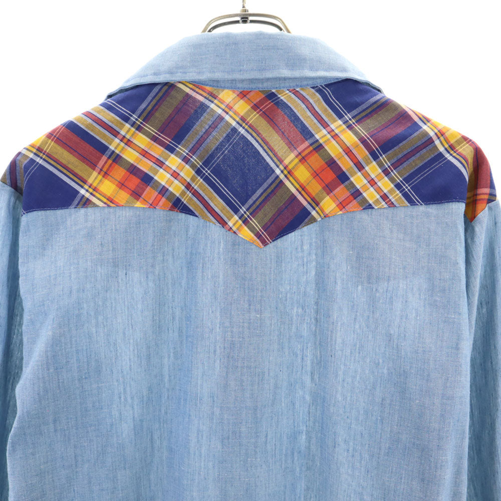 Sears シアーズ 70s ヴィンテージ チェック柄 切替 長袖 ウエスタンシャツ M ブルー系 メンズ