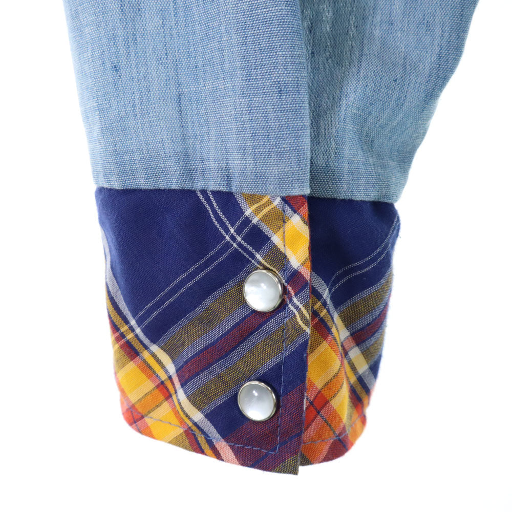 Sears シアーズ 70s ヴィンテージ チェック柄 切替 長袖 ウエスタンシャツ M ブルー系 メンズ