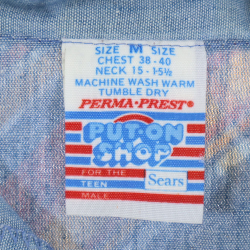 Sears シアーズ 70s ヴィンテージ チェック柄 切替 長袖 ウエスタンシャツ M ブルー系 メンズ