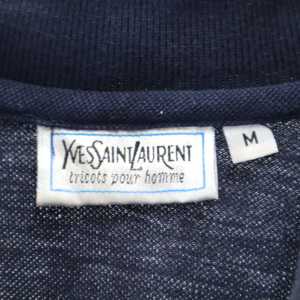 イヴサンローラン イタリア製 半袖 ポロシャツ M ネイビー YVES SAINT LAURENT 鹿の子地 メンズ