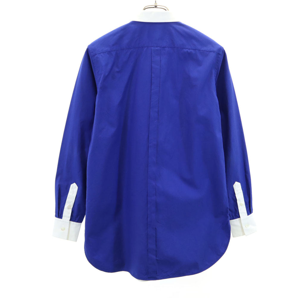 CELINE セリーヌ 長袖 切替 コットンシャツ 36 ブルー×ホワイト レディース