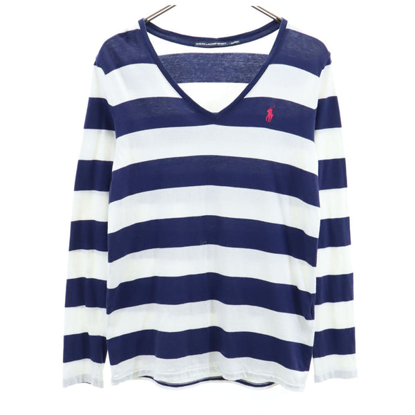 ラルフローレンスポーツ ボーダー柄 長袖 Vネック Tシャツ L ネイビー 他 RALPH LAUREN SPORT ロンT メンズ