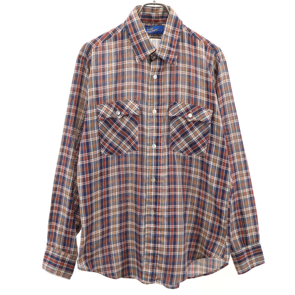 ジェーシーペニー 80s ヴィンテージ 長袖 チェックシャツ L レッド 他 JC PENNEY ガーゼ生地 メンズ