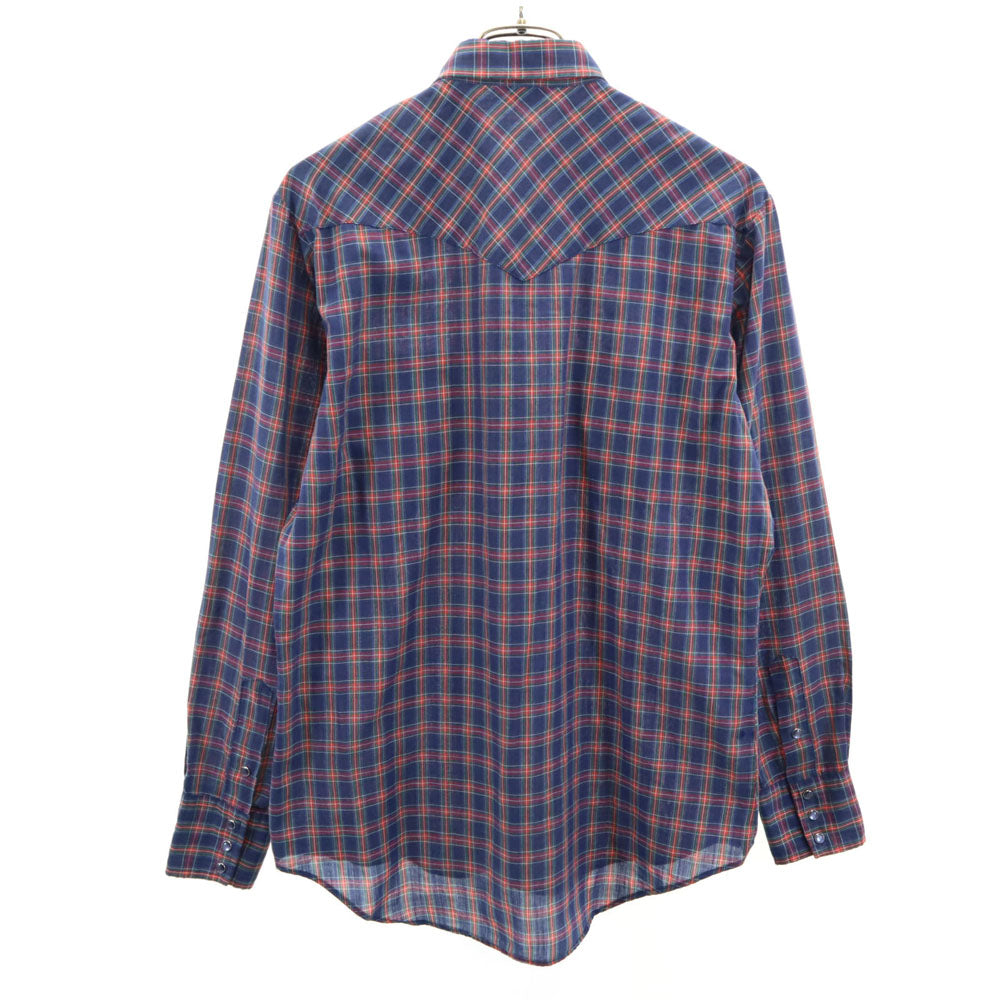 シアーズ 80s ヴィンテージ チェック柄 長袖 ウエスタンシャツ M ネイビー 他 Sears メンズ