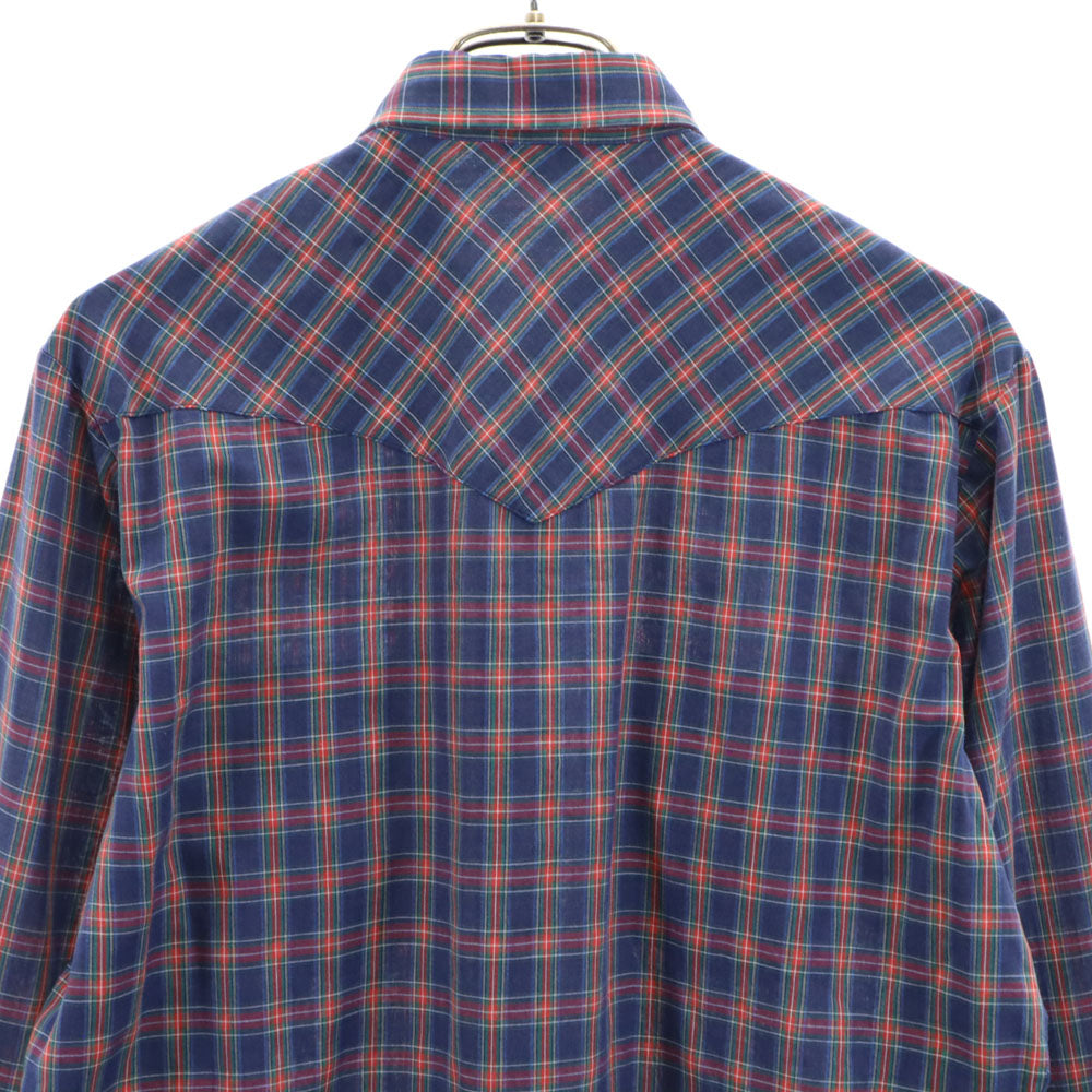 シアーズ 80s ヴィンテージ チェック柄 長袖 ウエスタンシャツ M ネイビー 他 Sears メンズ