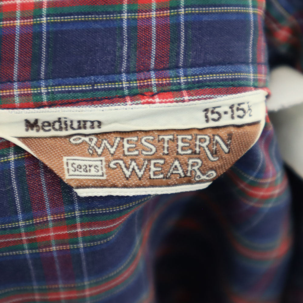 シアーズ 80s ヴィンテージ チェック柄 長袖 ウエスタンシャツ M ネイビー 他 Sears メンズ