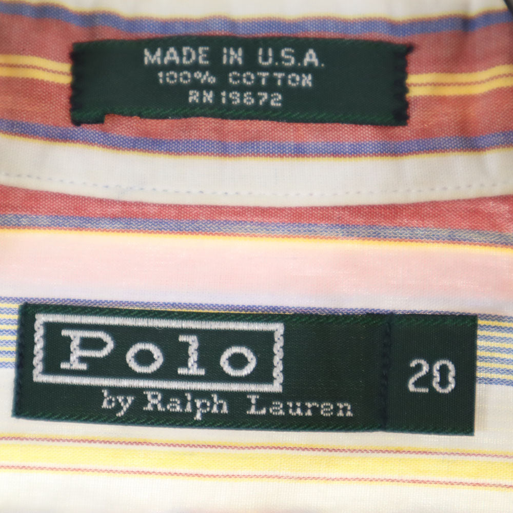 ポロバイラルフローレン 80s USA製 緑タグ ボーイズ ヴィンテージ ストライプ柄 長袖 ボタンダウンシャツ 20 Polo by Ralph Lauren キッズ