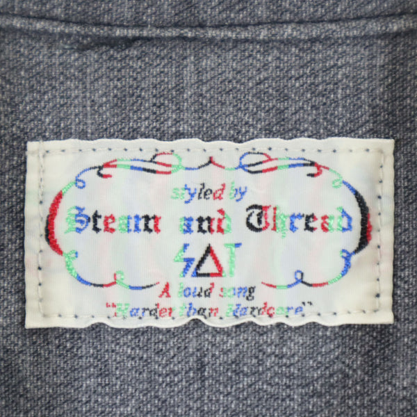 スティームアンドスレッド 日本製 バック刺繍 長袖 オープンカラーシャツ S グレー系 Steam and Thread メンズ