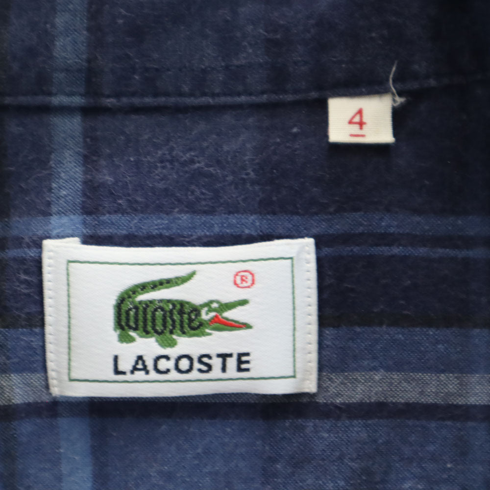 ラコステ 日本製 チェック柄 半袖 ボタンダウンシャツ 4 ネイビー LACOSTE メンズ