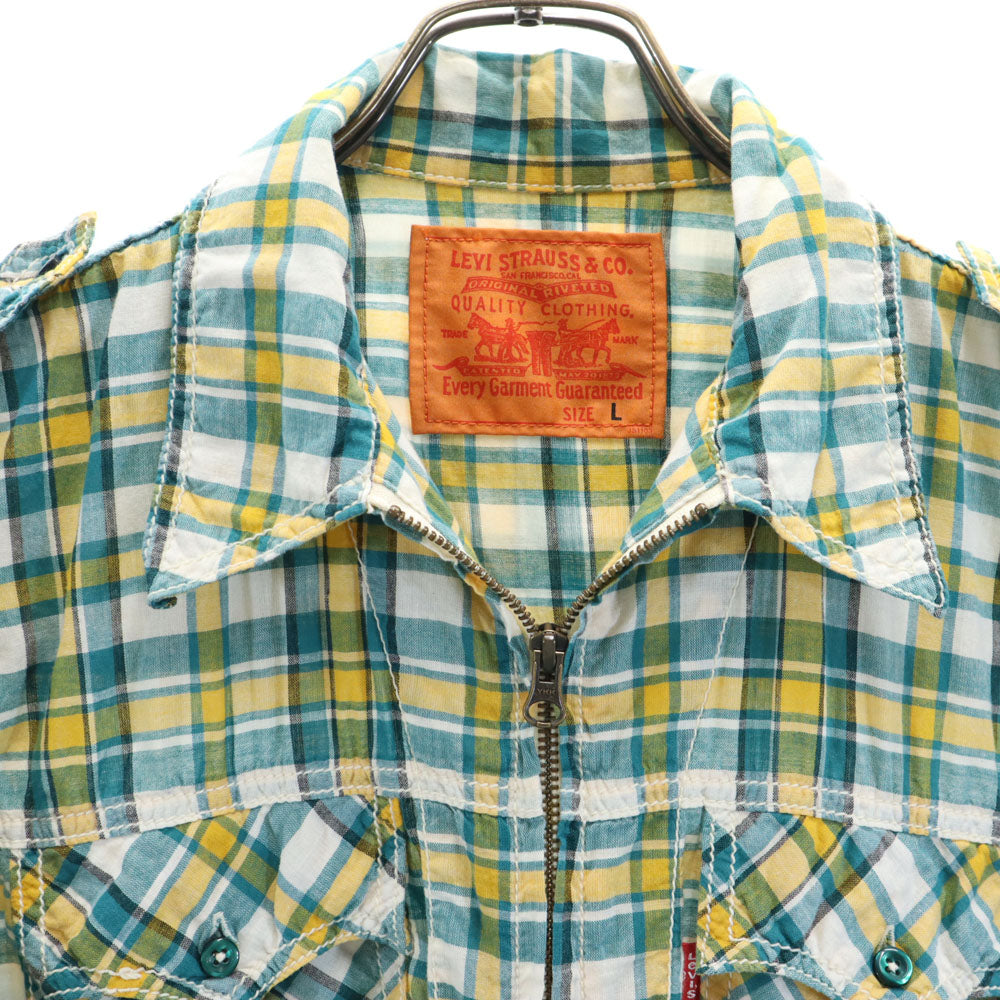 リーバイス 半袖 ジップアップ チェックシャツ L ターコイズ系 Levi's メンズ