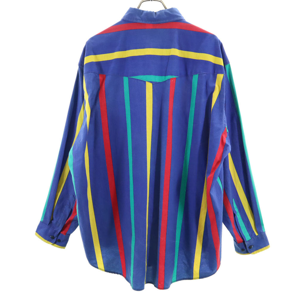 Western Plains Trading CO. 80s 90s オールド ストライプ柄 長袖 シャツ 2X ブルー系 ビッグサイズ メンズ